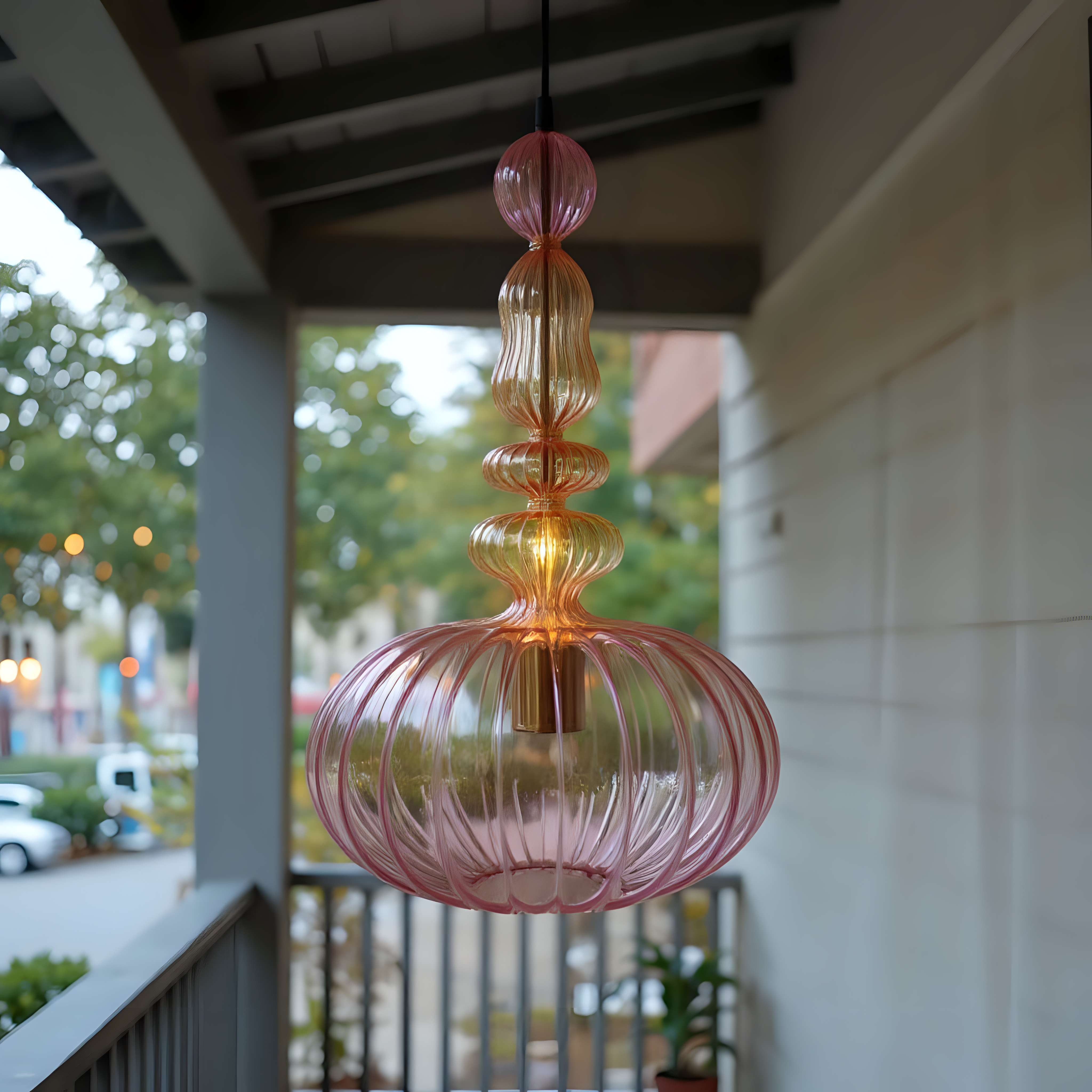 Pink Blown Glass Pendant Light